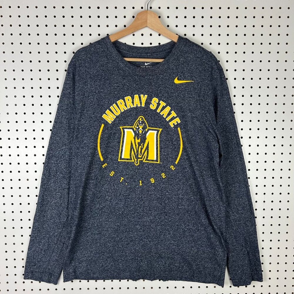 Nike Murray State Racers T Shirt Sz Medium Long Sleeve Workout Blue Gray Graphic